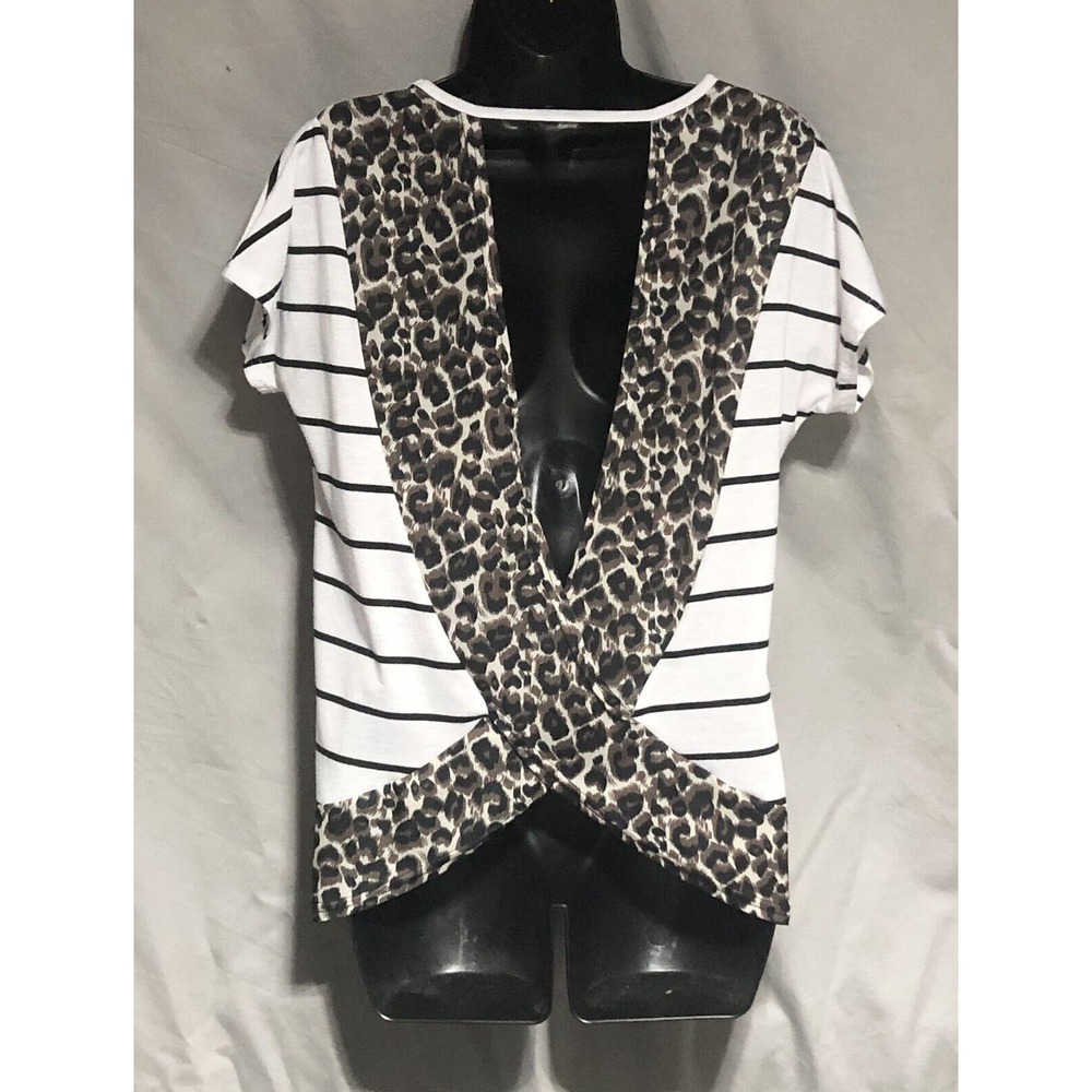 Open Back Leopard & Stripe Top - Sz Medium